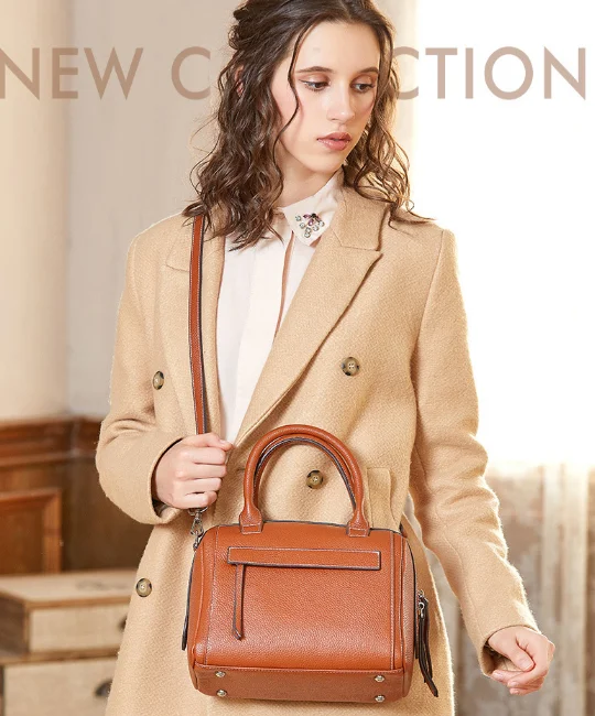 

Exquisite Women Genuine Leather Boston Briefcase Ladies Elegant All-match Shoulder Commuter Bag Cowhide Office Bags Bolsa DF454