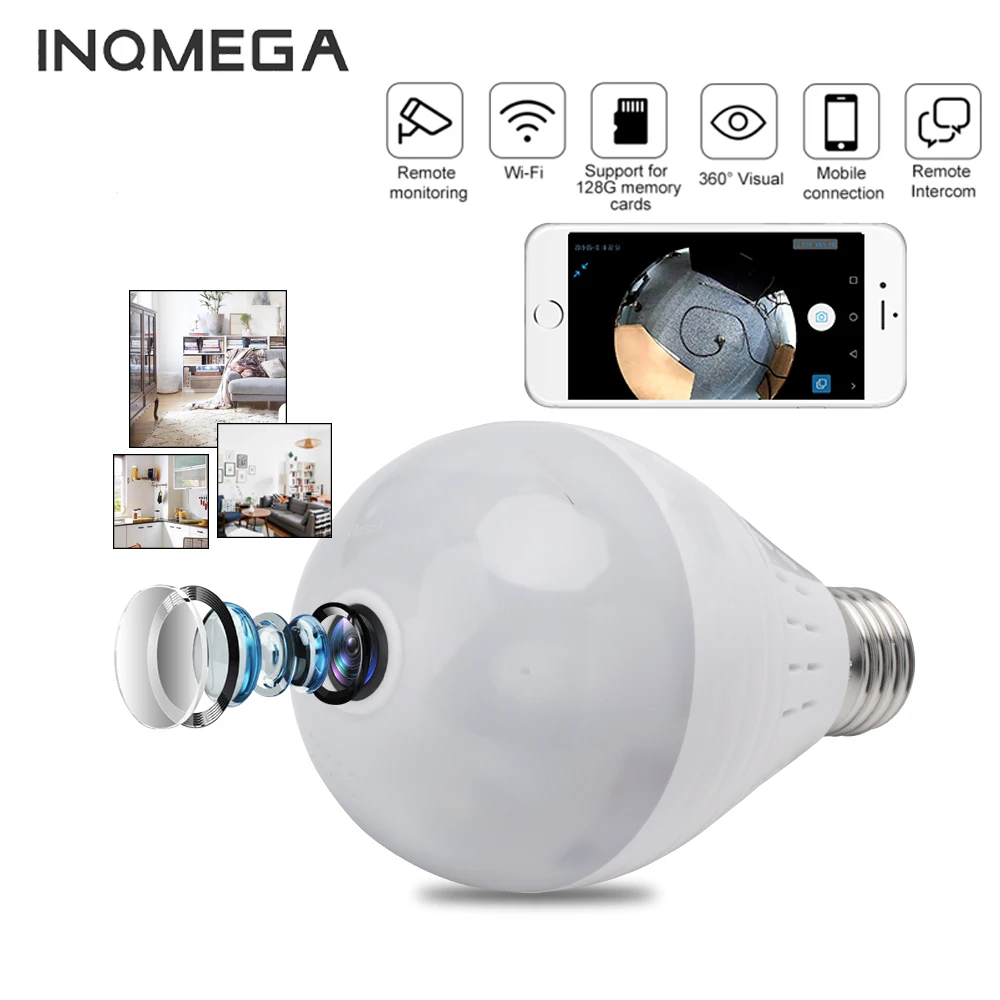  INQMEGA 960P Wifi Camera IP 360 Security Lamp Panoramic Bulb CCTV Video Surveillance Fisheye HD Nig - 4.00015E+12