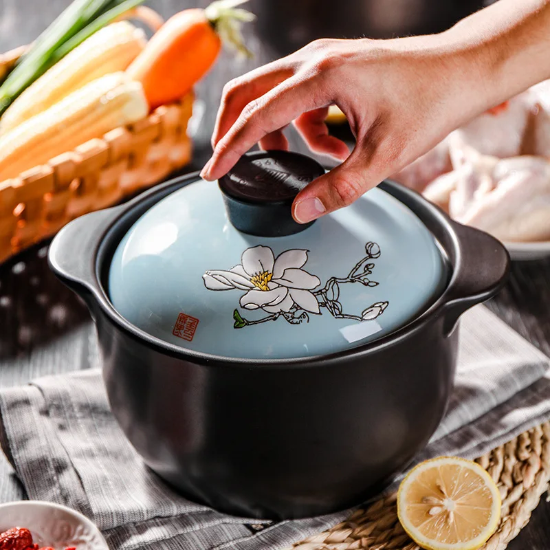 

Making Soup Pot Ceramic Household Making Soup Stew Earthenware Pot Guangfu Pot Fuel Gas Open Fire High-temperature Resistant Lar