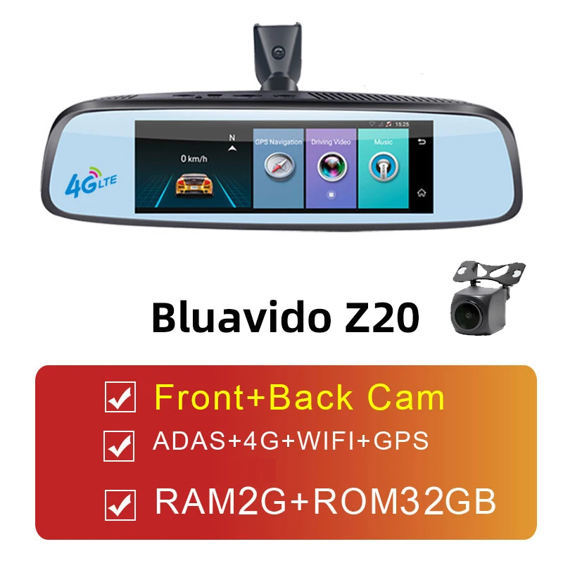 Bluavido 3 камеры 4G Android автомобильный зеркальный видеорегистратор gps навигация ADAS 2G ram 32G rom FHD 1080P Dashcam зеркало заднего вида DVR - Название цвета: 2 Cameras