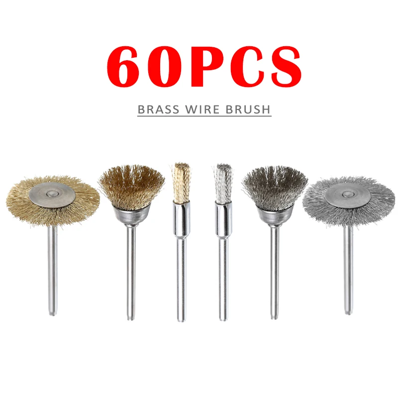 

60pcs/set Brass Wire Brush Wire Wheel Brushes Die Grinder Rotary Electric Tool for Engraver Stainless Steel Wire Brushes