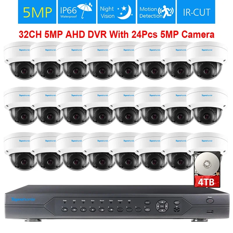 24Pcs 5MP Camera TOPROHOIME H.265+ 32ch система видеонаблюдения 24 шт. 5MP 2592*1944 IP66 Антивандальная камера безопасности для помещений и улицы комплект видеонаблюдения - Цвет: 24Pcs 5MP Camera