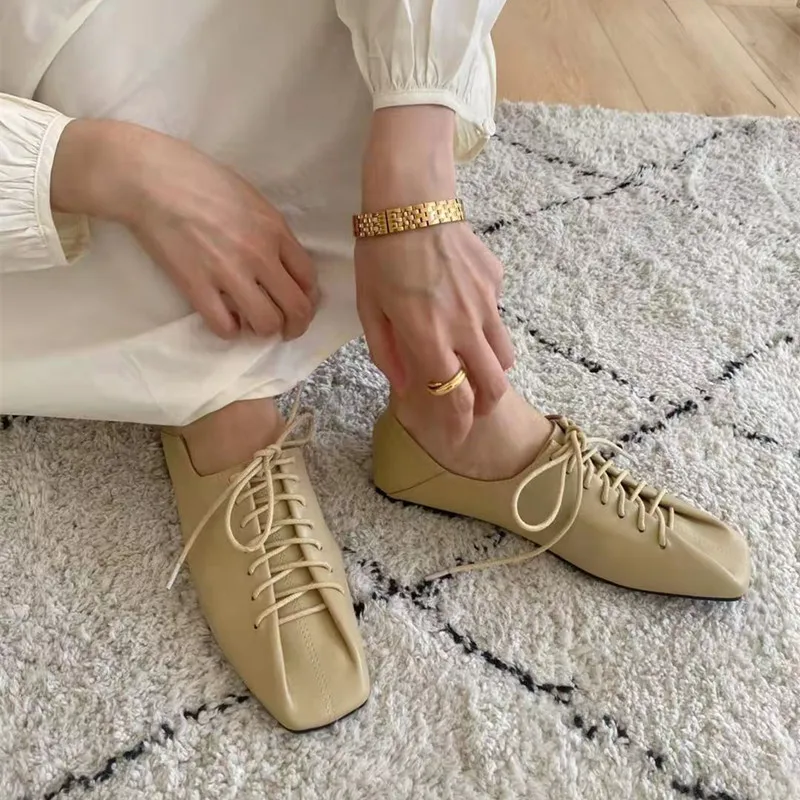 Bailamos Women Flats Lace Up Ladies Square Toe Flat Heel Sandals Spring Loafers Shoes Casual Oxford Shoes Female Flats Sli women shoes casual shoes women flats