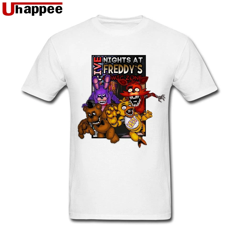 Крутые футболки Freddy Fazbear для мужчин s, обычная посадка, короткий рукав, цветные принтованные рубашки для мужчин, большой и высокий размер, веер, официальная одежда - Цвет: Белый