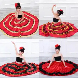 Подростковая Цыганская юбка в стиле фламенко для девочек, Национальный полосатый костюм для танца живота, красное праздничное платье