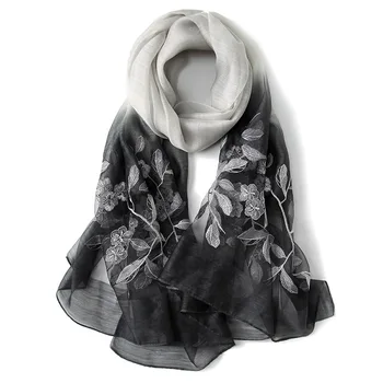 

Silk Scarf Foulard Women Pareo Beach Cover Up Wrap Cachecol Shawl Sarong Sunscreen Long Black
