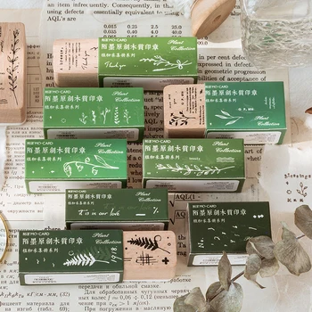 

yoofun 8 Designs Plant Pattern Series Vintage Wooden Rubber Stamp for scrapbooking stationery DIY craft Decoration Embossing