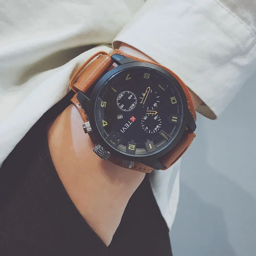 

High Quality Men Fashion Adjustable Faux Leather Strap Analog Display Quartz Wrist Watch