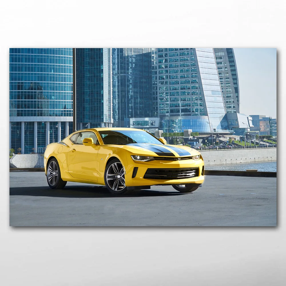 Желтые автомобильные постеры на холсте Camaro Muscle Car художественные настенные