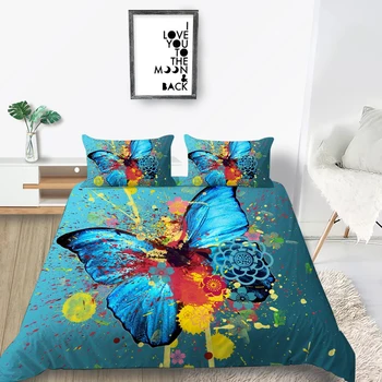

Butterfly Bedding Set Queen Artistic Beautiful Blue 3D Duvet Cover Dots King Twin Full Single Double Unique Design Bed Set