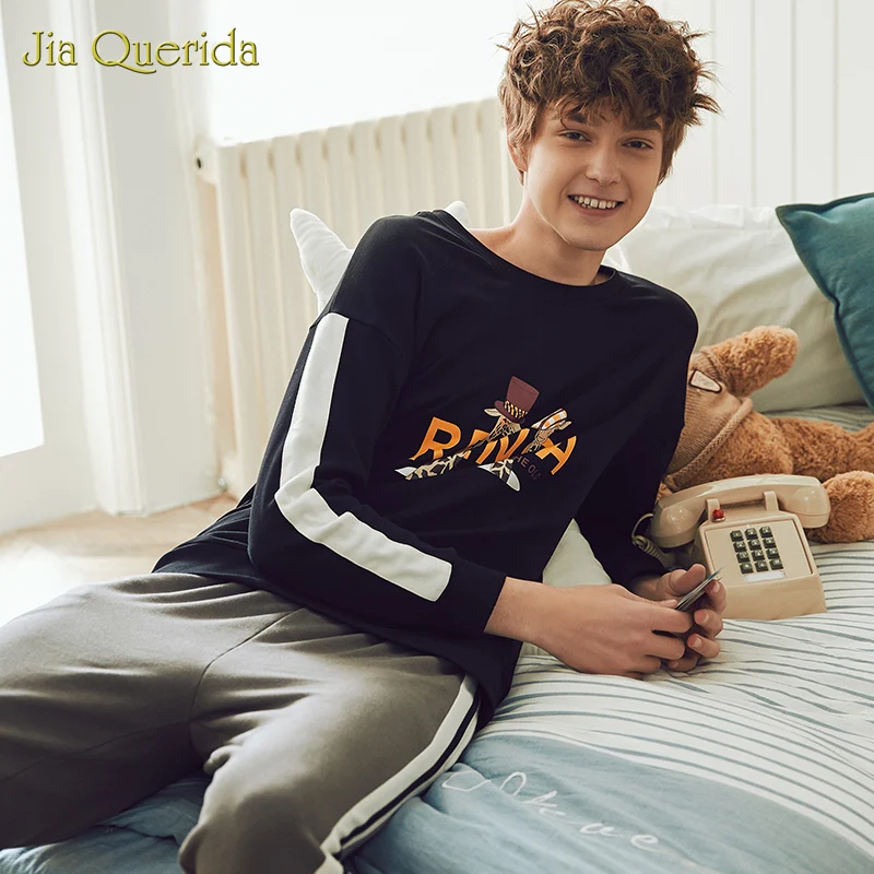 Sleepwear Couple Pajamas Sleeping Suits Pajamas Men and Women Leisure Suits Cartoon Printing Crew Neck Homesuit Homeclothes