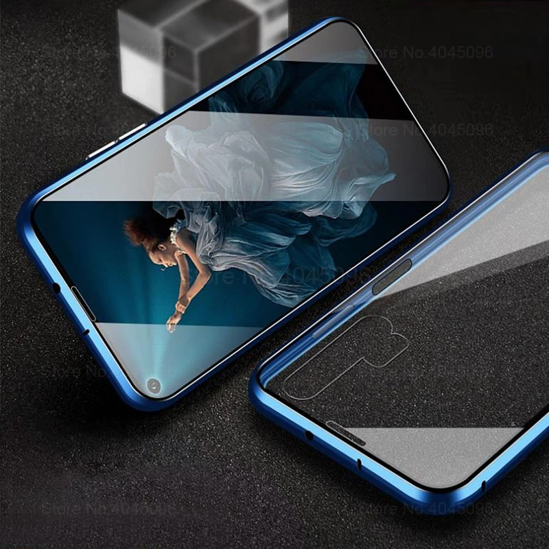 Blue 360 магнитный чехол для huawei honor 20 pro, двойной чехол из закаленного стекла для honor 20 honer 20 20s YAL-L21 MAR-LX1, металлический чехол для задней панели s - Цвет: Blue