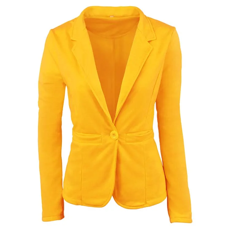 yellow Весенние женские блейзеры, куртки из хлопка, маленький костюм, куртка ярких цветов, повседневные хлопковые топы с длинным рукавом, тонкий костюм, женская верхняя одежда на пуговицах - Цвет: yellow