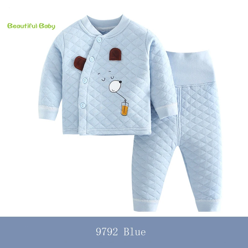 9792 Blue Комплект одежды для малышей, 2 предмета, куртки, пальто+ штаны, весенне-осенняя плотная Одежда для новорожденных, осенняя одежда из чесаного хлопка для мальчиков и девочек, новая Born-3T - Color: 9792 Blue