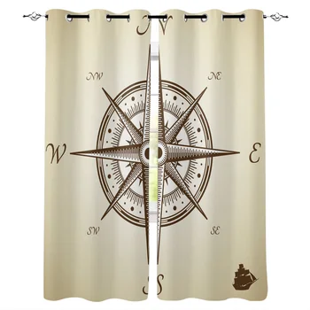 

Yellow Compass Retro Style Modern Luxury Curtains Living Room Bathroom Kitchen Curtains Household Products