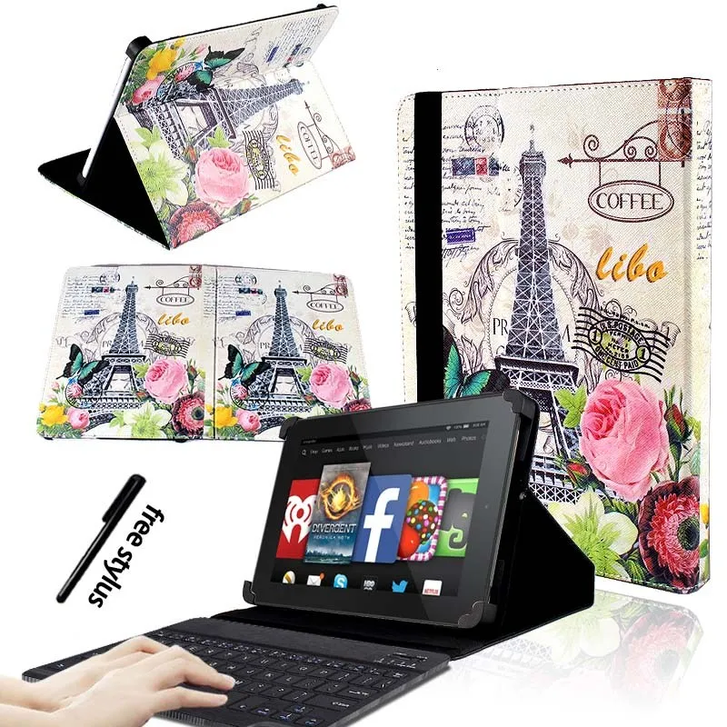 Flower KK&LL для Amazon Fire 7(5/7/9th Gen, выпуска) с Alexa Bluetooth клавиатура+ Кожаная подставка для планшета Чехол-книжка - Цвет: Flower