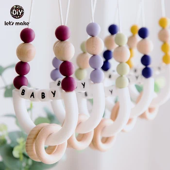 

Let's Make 1pc Baby Teething Necklace Food Grade Silicone Beads Teether Wood Ring Bpa Free Baby Personalized Teething Necklace