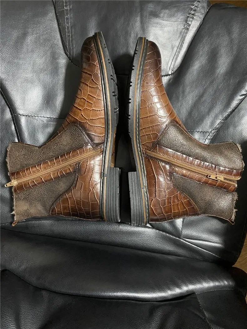 Men Genuine Leather Boots Fur Anckle Boots Plush Warm Winter Boots Genuine Leather Pointed Toe Boots Men Business Formal Boots (7)