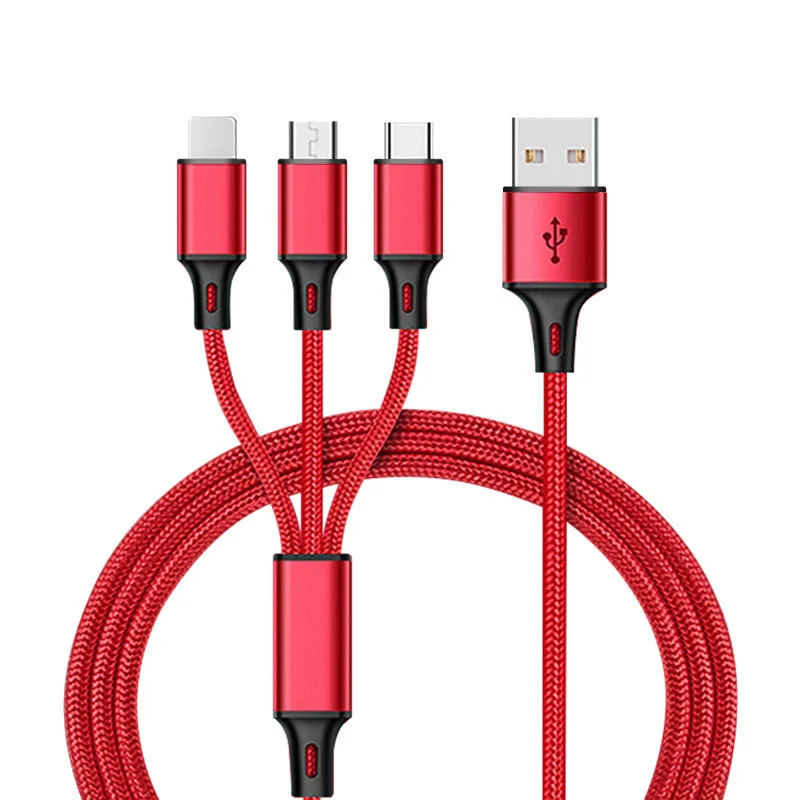 3 в 1 USB кабель тройной зарядки светодиодный кабель Micro type C гибкий зарядный кабель нейлоновая оплетка многофункциональный для IPhone
