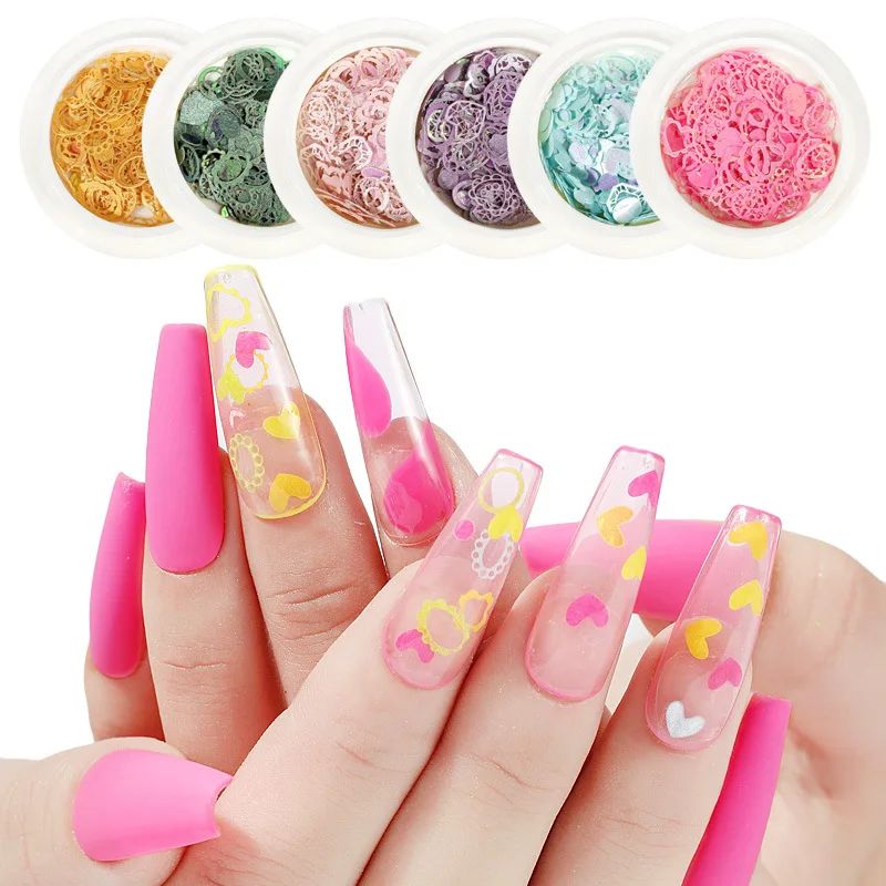 

50 Pcs Japanese and Korean Nail Art DIY Decoration Accessories 18 Color Geometric Patterns Nail Wood Pulp Love Sequin 3D Design