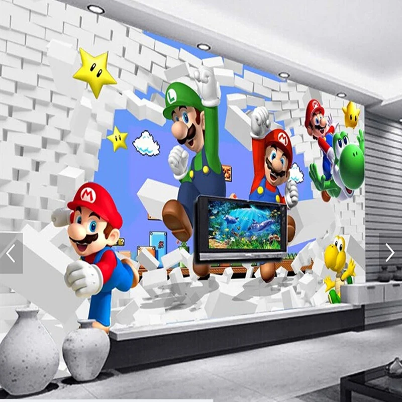 Настенные 3D обои на заказ для детей анимация в стиле Super Mario современные фрески
