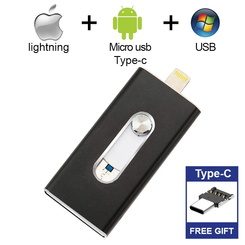 

Free Type-C adapter Flash Drive 64GB for iphone Metal Lightning Pen Drive 128gb Pendrive 32GB 16GB USB C Memory USB Drive 256gb