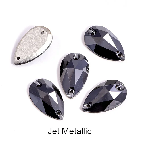 Высокое качество 11X18 мм каплевидной формы пришивные стразы с отверстиями красочные швейные камни плоские с оборота стеклянные стразы для одежды B0941 - Цвет: Jet Metallic Silver