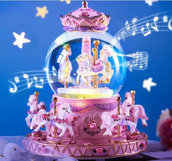 

Rotate Music Box Luxury Carousel Glass Ball Doll Miniature Dollhouse Toy with Castle in the Sky Tune Perfect for Birthday Gift