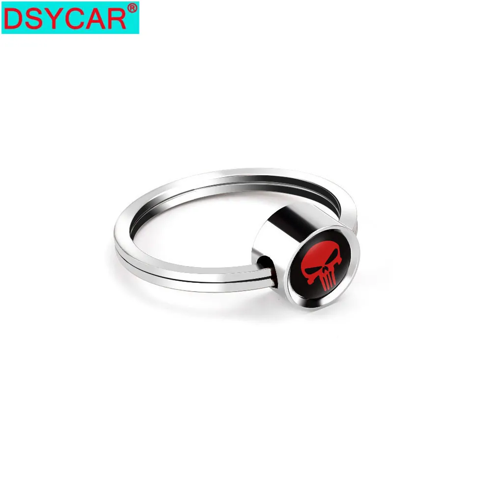 

DSYCAR 1Pcs Chrome Skull American Flag Keychain Round Handmade Metal High Quality Stainless Steel Key Chain Rings for Men Gift