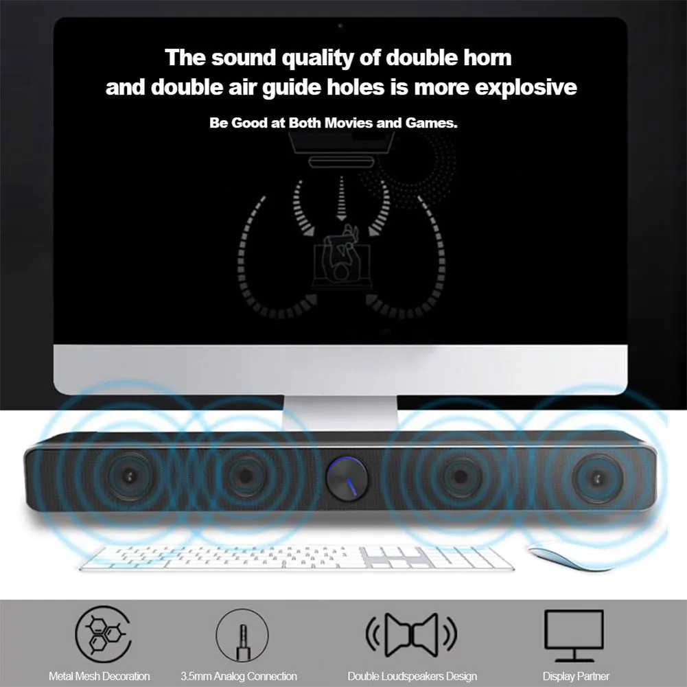 Стерео HIFI Lossless динамик мини настольный легкий звук бар портативный пластиковый домашний кинотеатр тв USB проводной