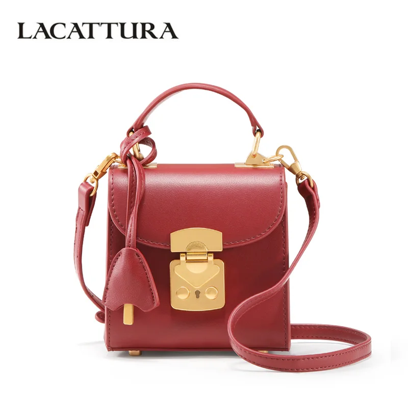 

LACATTURA Small Women Retro Box Bag Designer Lock Handbag Mini Flap Shoulder Bags Crossbody for Female with 2 Shoulder Straps