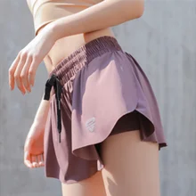 Летние спортивные шорты, Женский светильник, свободные, для бега, скорость, сухая вентиляция, поддельные, из двух частей, для йоги, фитнеса, нейлоновые шорты