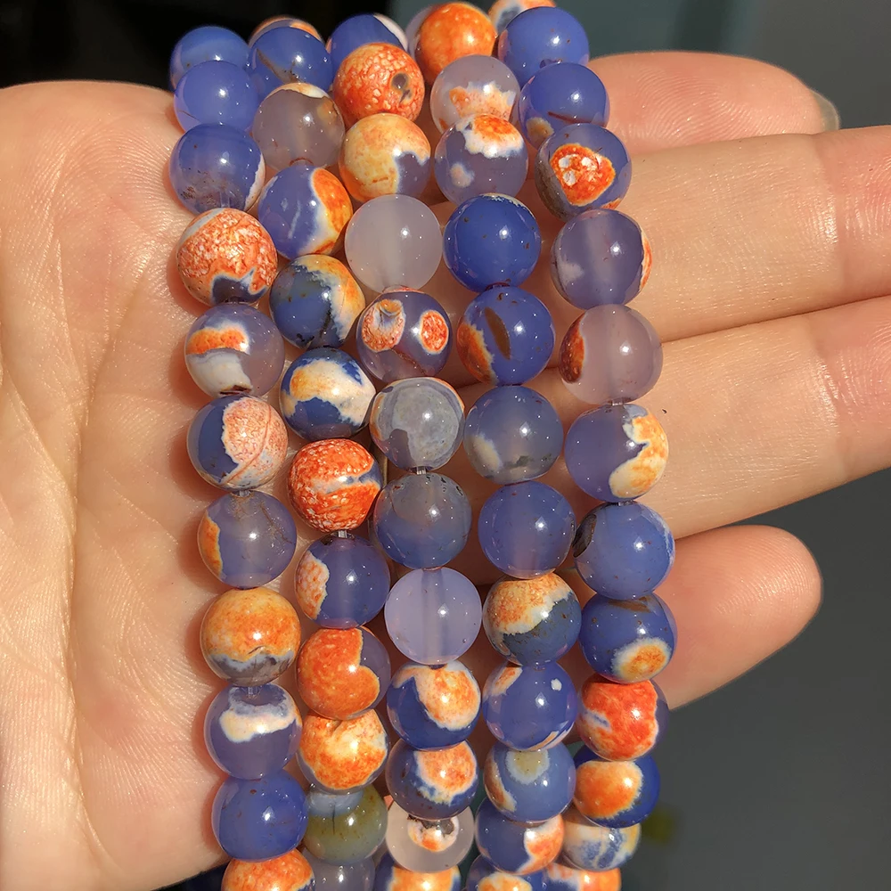 Colorful Round Loose Beads Faux Peacock Agate Beads For - Temu