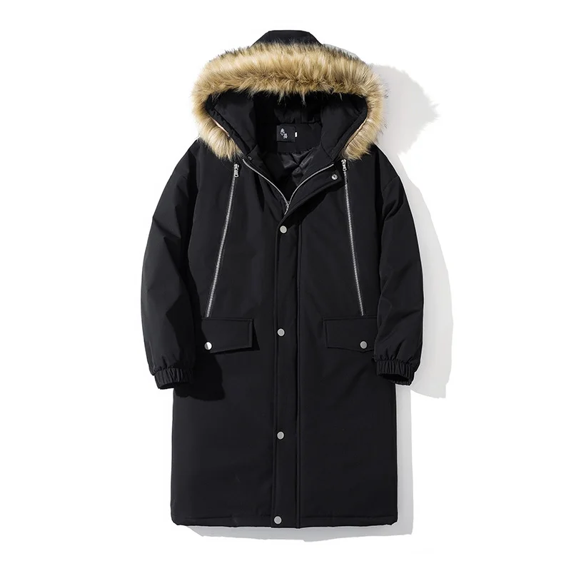 Мужские зимние куртки и пальто, новинка, толстая теплая тонкая куртка с капюшоном, длинная ветрозащитная парка со съемным меховым воротником, большой размер 5XL