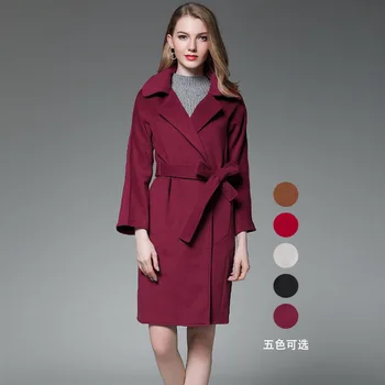 

High-end 2019 autumn and winter women's new fleece jacket long loose woolen tie coat women