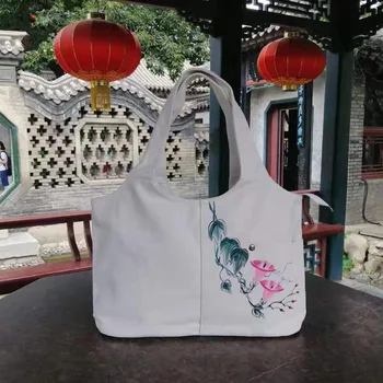 

2020 new hand-painted national tide canvas ladies shoulder, portable commuter bag women leather handbags