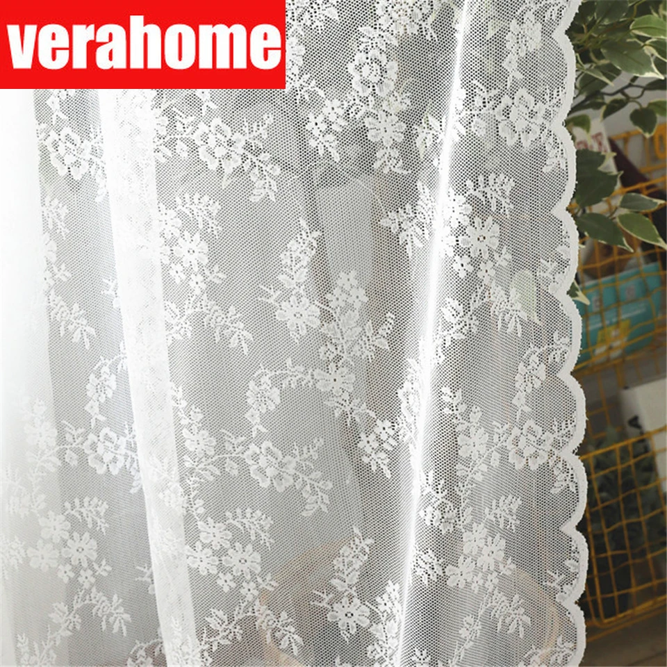 Sheer Curtains Serape Lace Bedroom Window-Tulle Living-Room Home-Decor White European