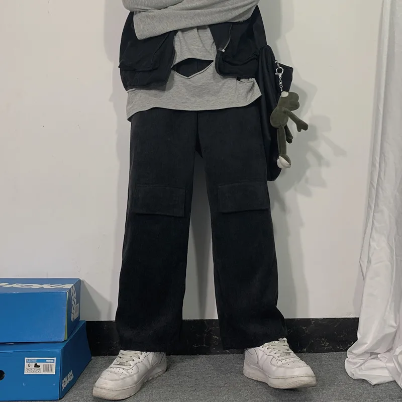 Женская одежда Спортивные штаны ins осень зима Harajuku Твердые Брюки Карго карманы эластичный пояс Свободные Длинные повседневные Стиль