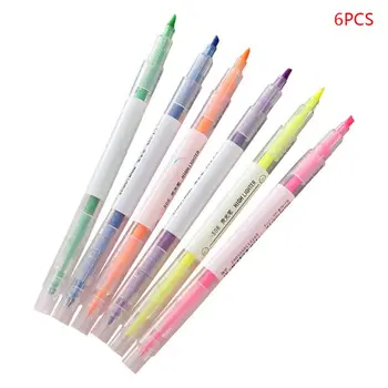 

2020 New 6 Colors Double Headed Highlighter Pen Fluorescent Marker Art Drawing Stationery