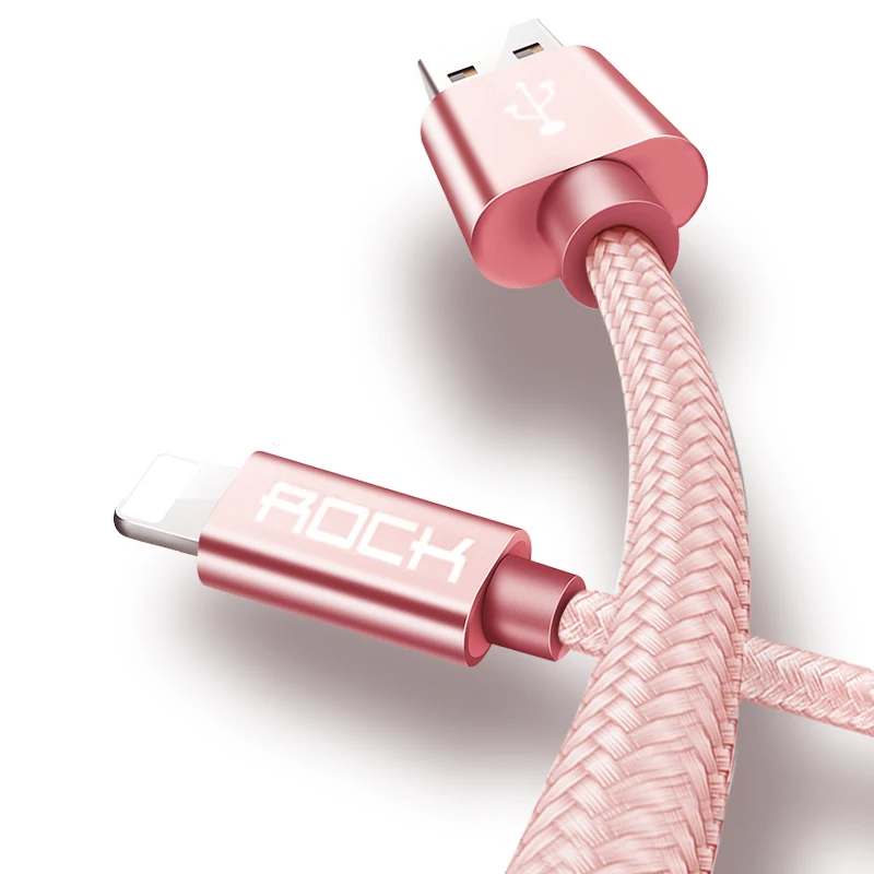 ROCK 3.1A кабель для iPhone освещение быстрое зарядное устройство USB зарядка кабелей Шнур для iPhone 11X8 7 6 Pro XR Max iPad Быстрая зарядка - Цвет: Rose Gold