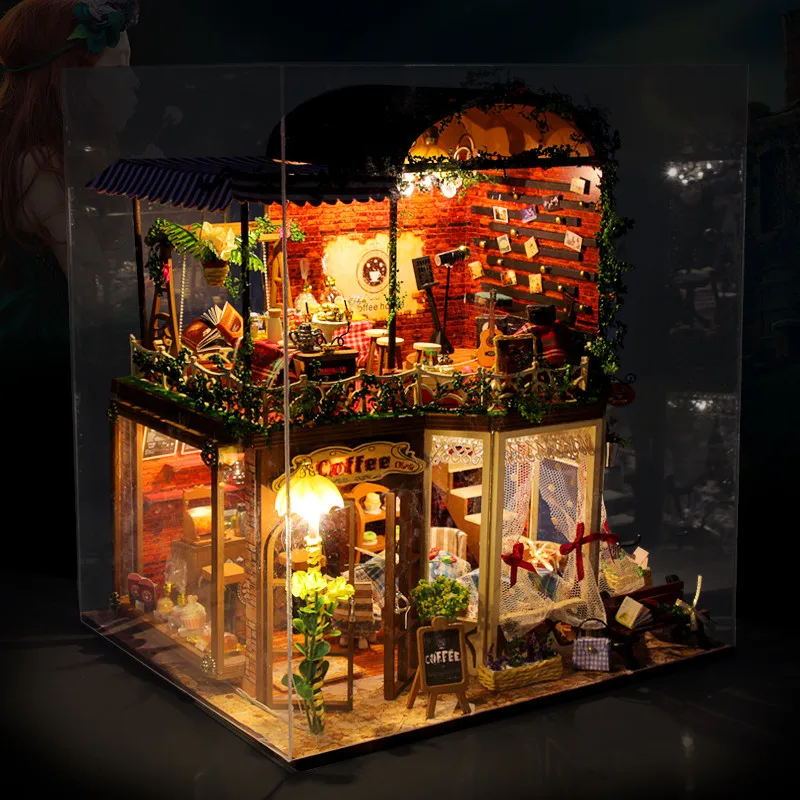 

DIY Small House Hand-made Assembled Cabin Model Villa Creative Coffee House Birthday Gift Girl'S