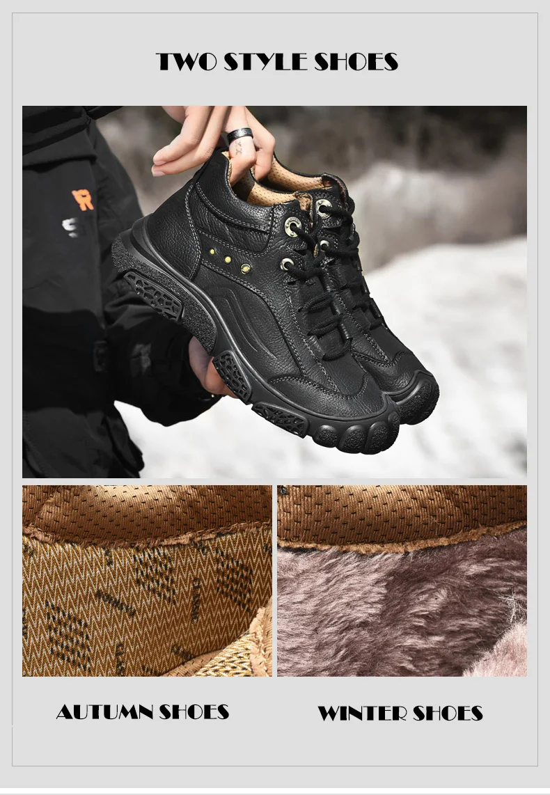 Уличные мужские ботинки; зимние ботинки из натуральной кожи на меху; водонепроницаемые зимние ботинки; Модные ботильоны