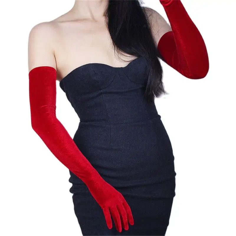 New 60cm Black Velour Gloves Extra Long Over Elbow Vestido de noche High Elastic Swan Velvet Female Touch Screen WSR08 | Аксессуары для