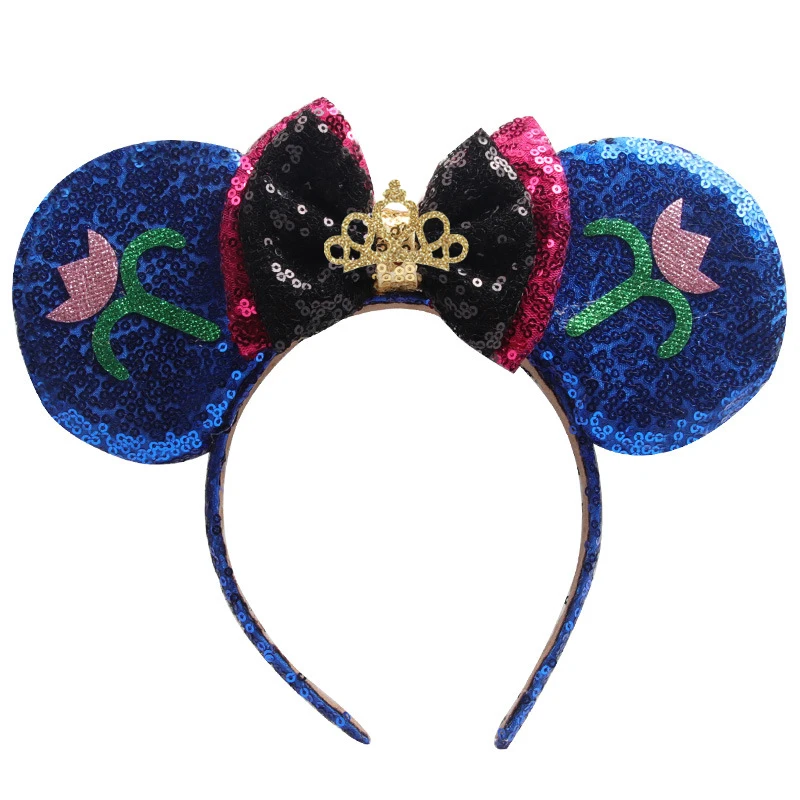 Frozen Mickey Mouse Ears Headband with Crown Snowflake Headwear Performance Party Decoration Christmas Hair Accessories