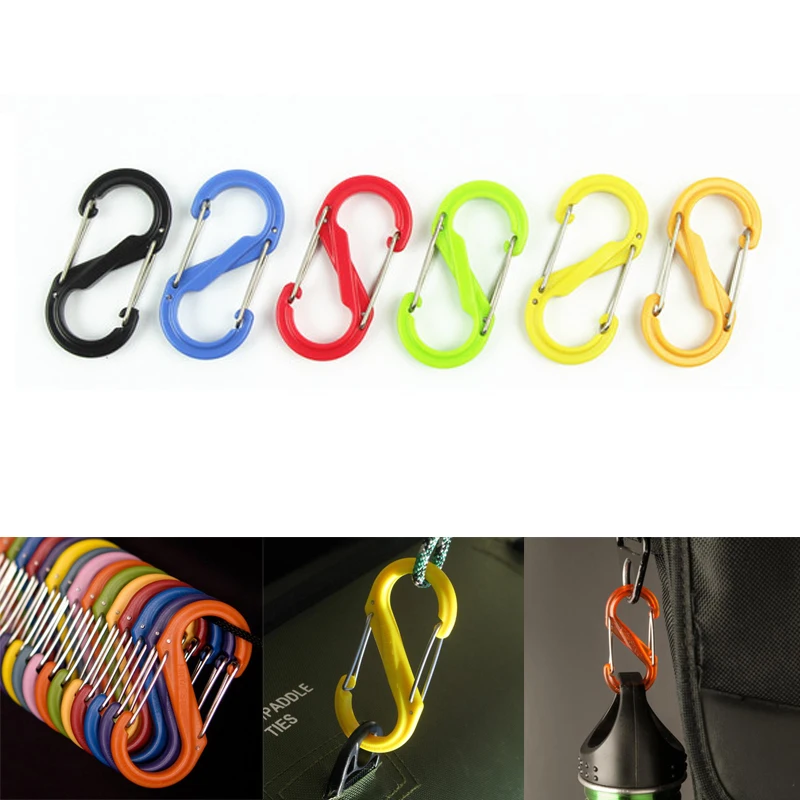 

30pcs ABS Plastic S Type Carabiner EDC Spring Keychain Backpack Quick Hook 8 shaped Lock Buckle Outdoors Camping Hiking Tools