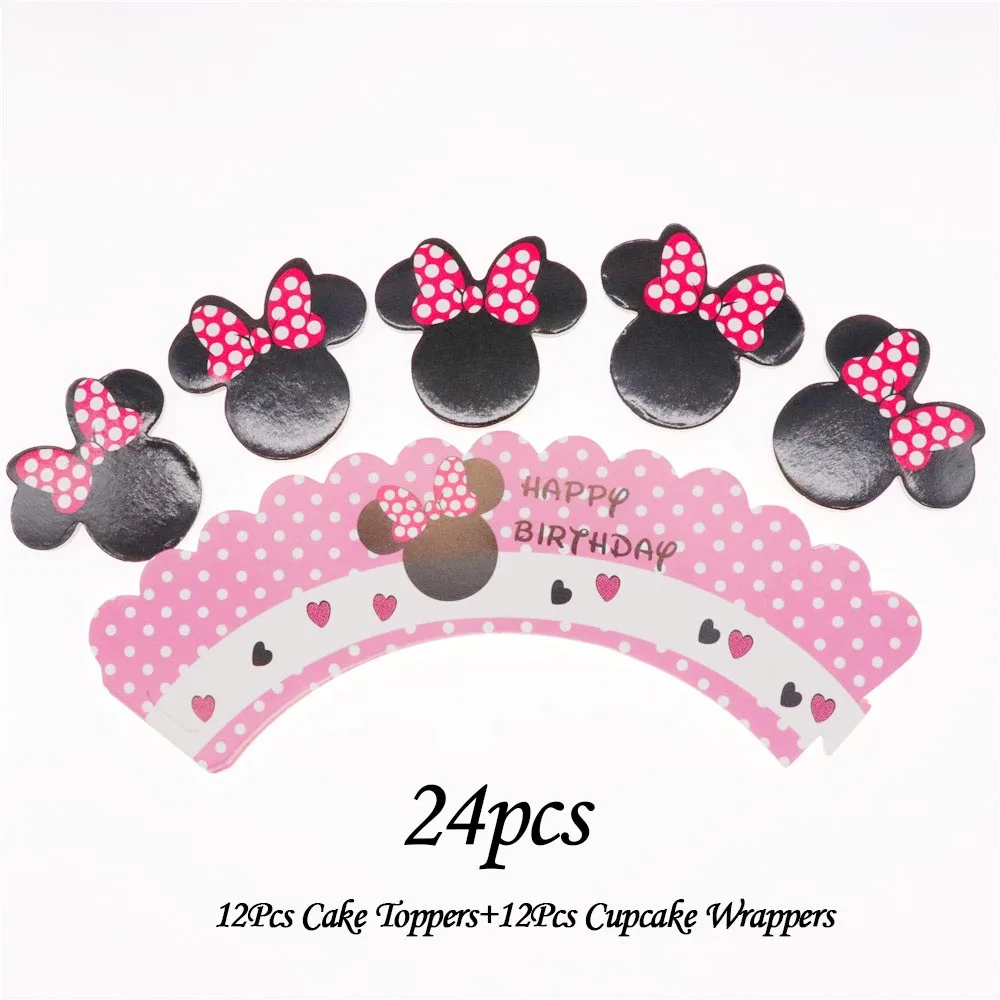 topper24pcs Вечерние бумажные полотенца с рисунком Минни на тарелке, бумажные полотенца с воздушными шарами, соломенные бумажные столовые приборы для дня рождения, вечеринки, Рождества, вечерние принадлежности - Цвет: topper24pcs