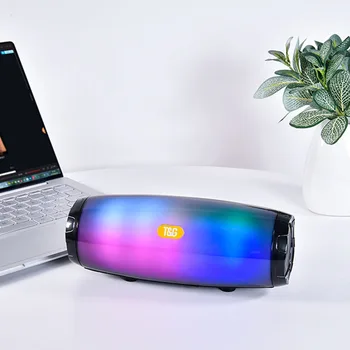 

TG165 Wireless Bluetooth Speaker Stereo Column 5 Flash Style LED Subwoofer Portable Outdoor Leather Music Box FM Radio TF Card