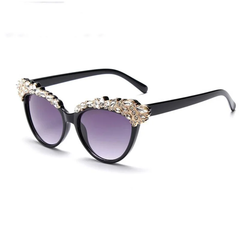 Роскошные модные стразы кошачий глаз солнцезащитные очки для женщин дизайнерская прозрачная оправа женские светоотражающие солнцезащитные очки gafas de sol