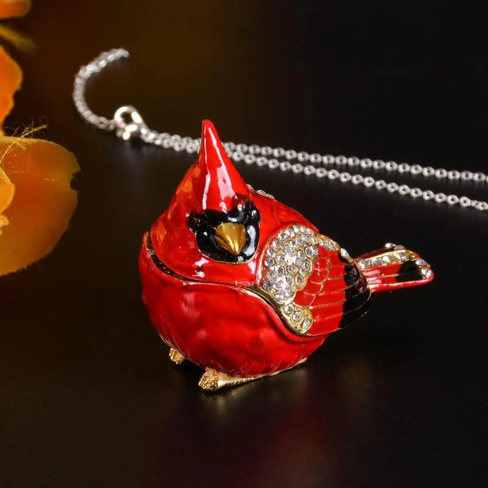 Bird Trinket Box Spoontiques Cardinal Metal Enameled Animal Figurine Collectable Wedding Jewelry Ring Holder Organizer