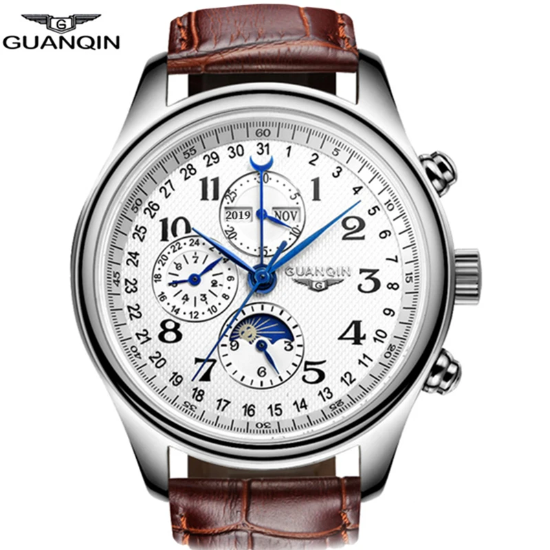 GUANQIN Relogio Masculino автоматические сапфировые механические мужские часы